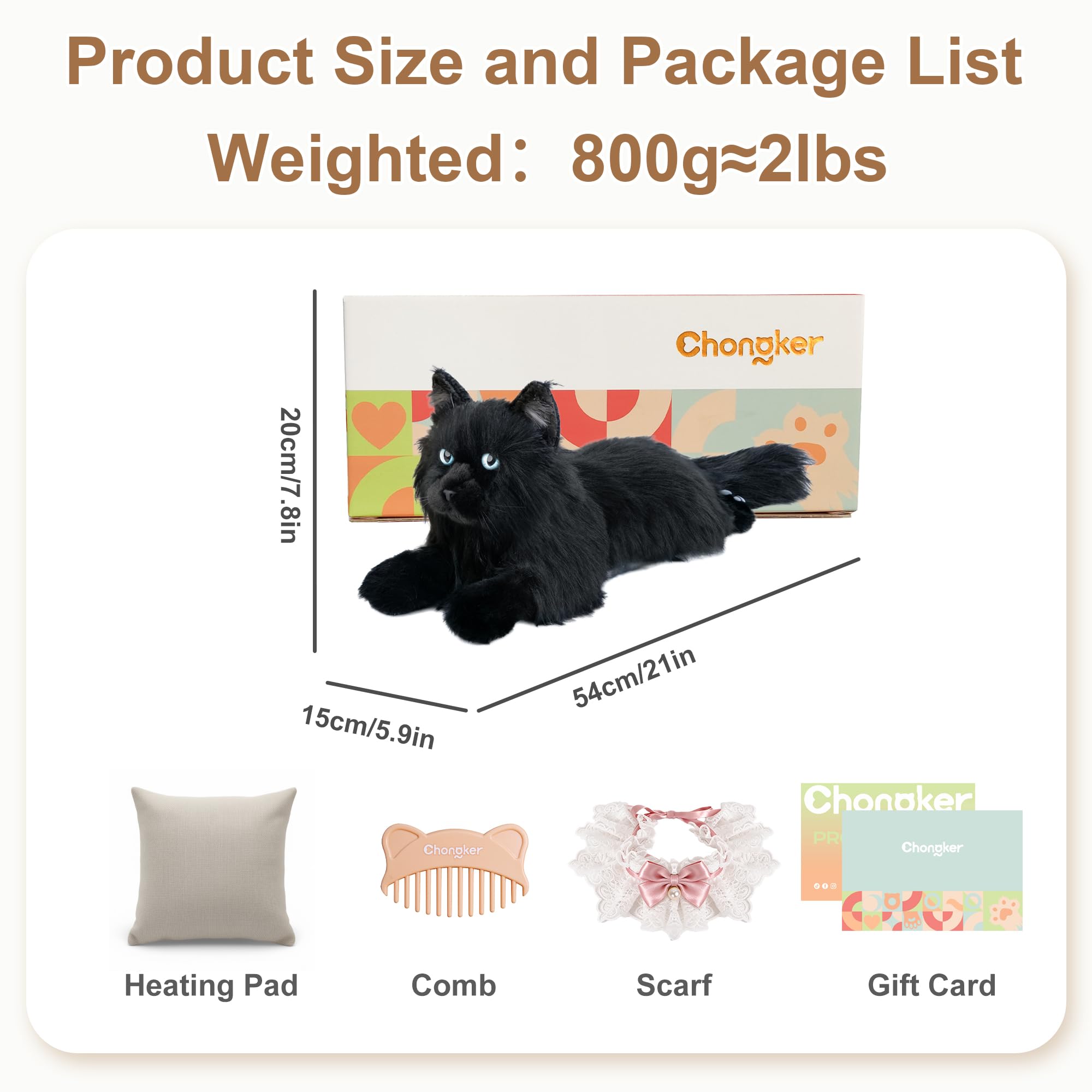 Chongker Heizbar & Kühlbar Gewichteter Plüschtier mit Mikrowellen-Wärmekissen, 1kg Gewichtetes Katzenplüschkatze Stofftier, Geruchsneutralem für Mädchen und Kinder (21 Zoll) (Black)