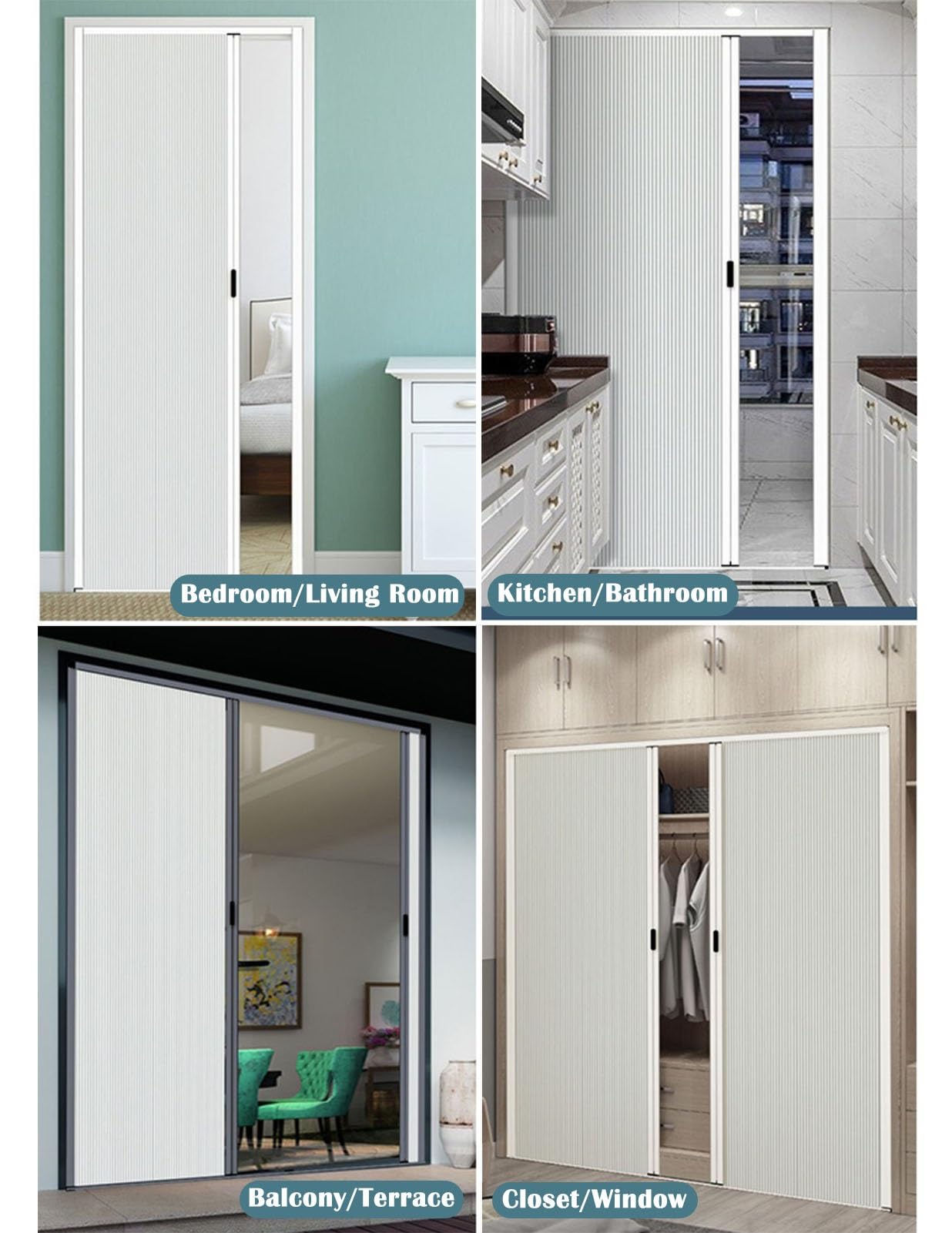 Porte Accordéon Interieur Porte Pliante Blanche en Tissu Non Tissé avec Cadre en Aluminium, Séparateur de Pièce Accordéon Peu Encombrant pour Portes et Placards(42x80in(106.7x203.2cm))