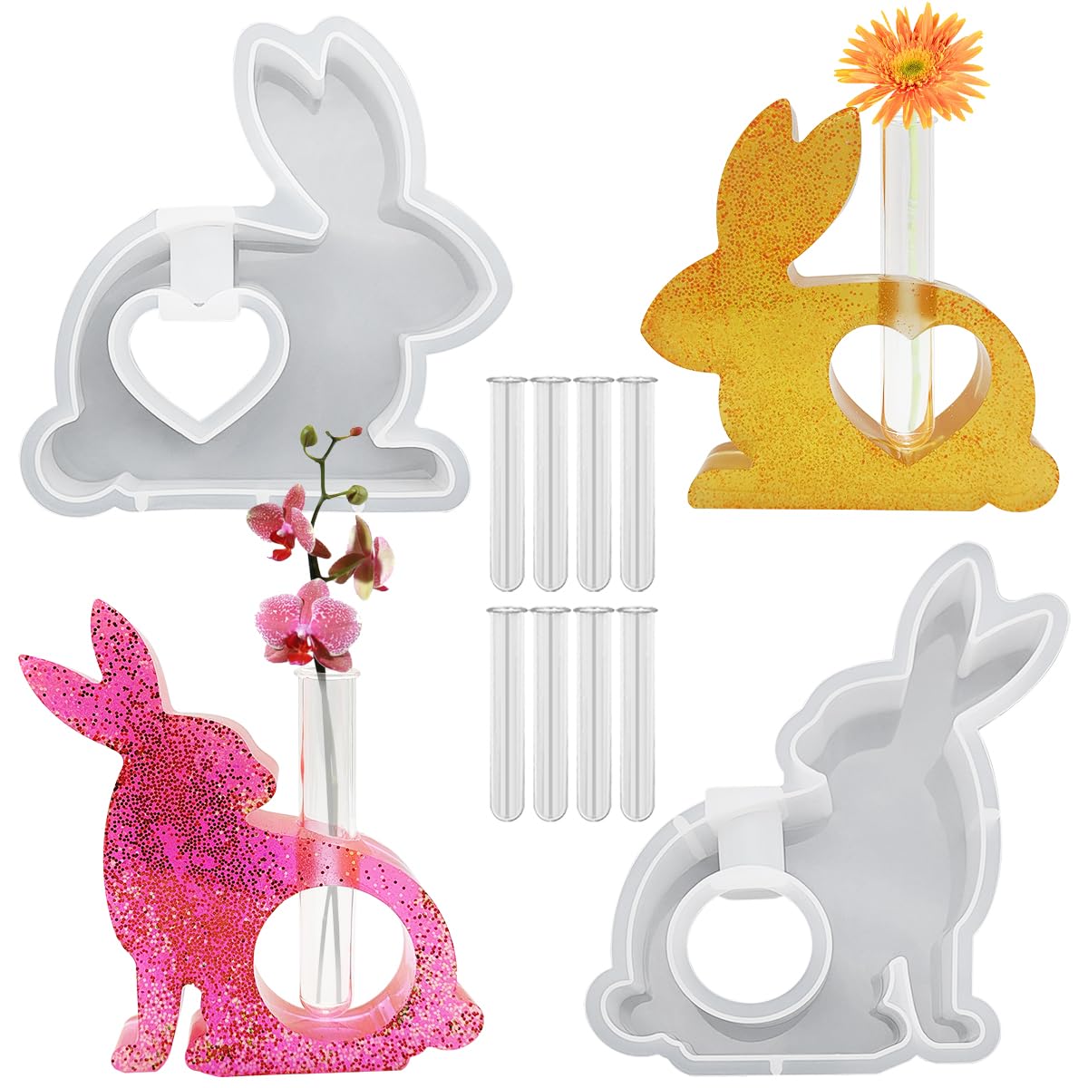 Moules en résine pour vase lapin avec 8 tubes à essai transparents
