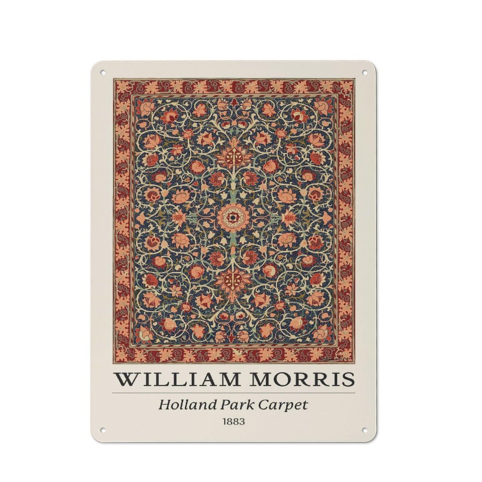 Junmoney Style-1 Shed Style Decorative Metal Plaque 40X30cm Featuring William Morris Holland Park Carpet 1883, Porch Wall Decor For Patio Bar, Workshop, Shed Or Kitchen