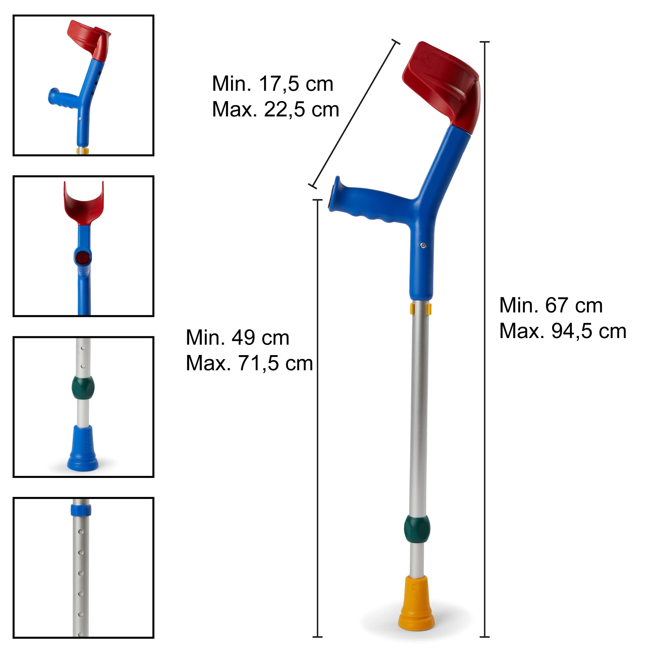 REBOTEC Fun-Kids - 2x Krücke - Unterarm-Gehstütze Gehhilfe für Kinder in blaubunt