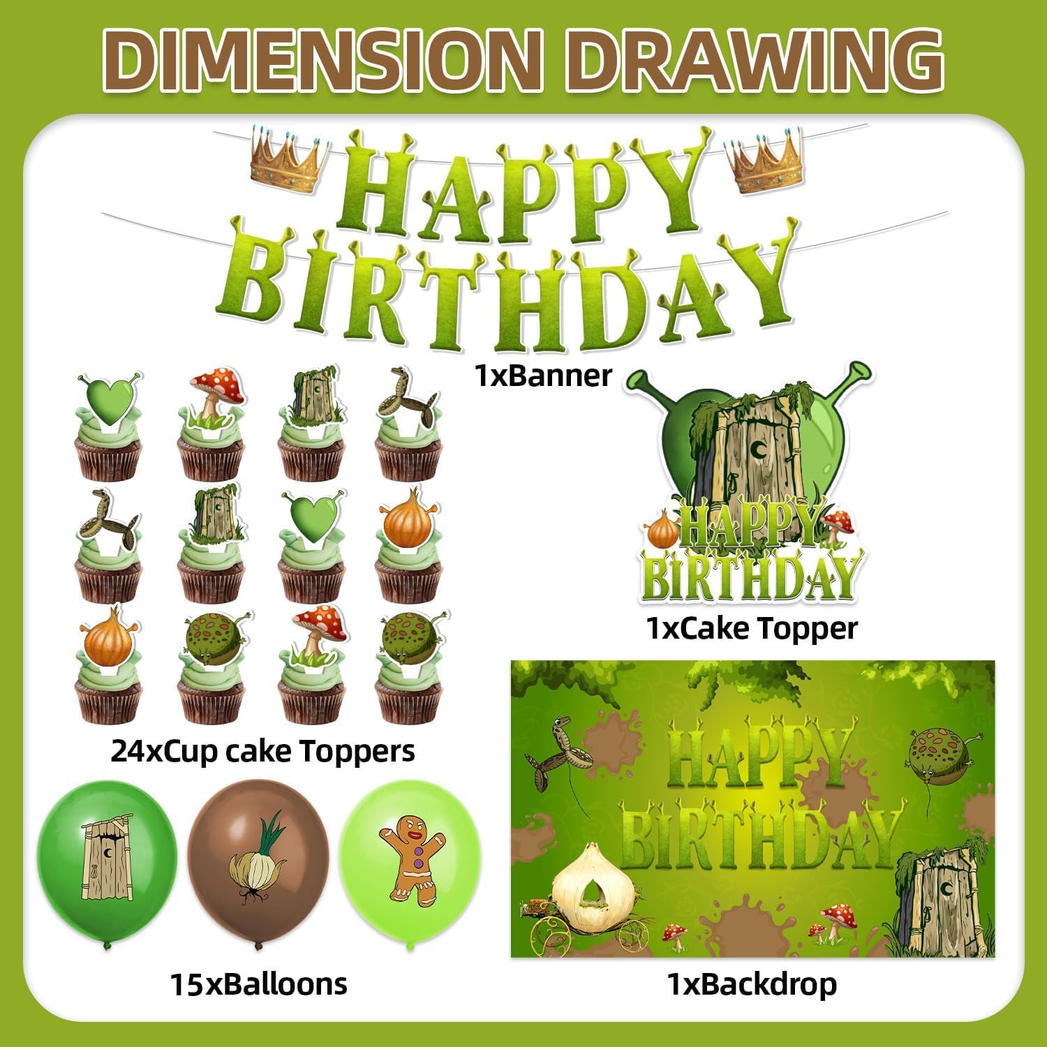 42pcs Green Monster Birthday Party Decorations Includes Cake Toppers,Cupcake Toppers, Banner, Backdrop, Balloons - Green Monster Theme Party Supplies