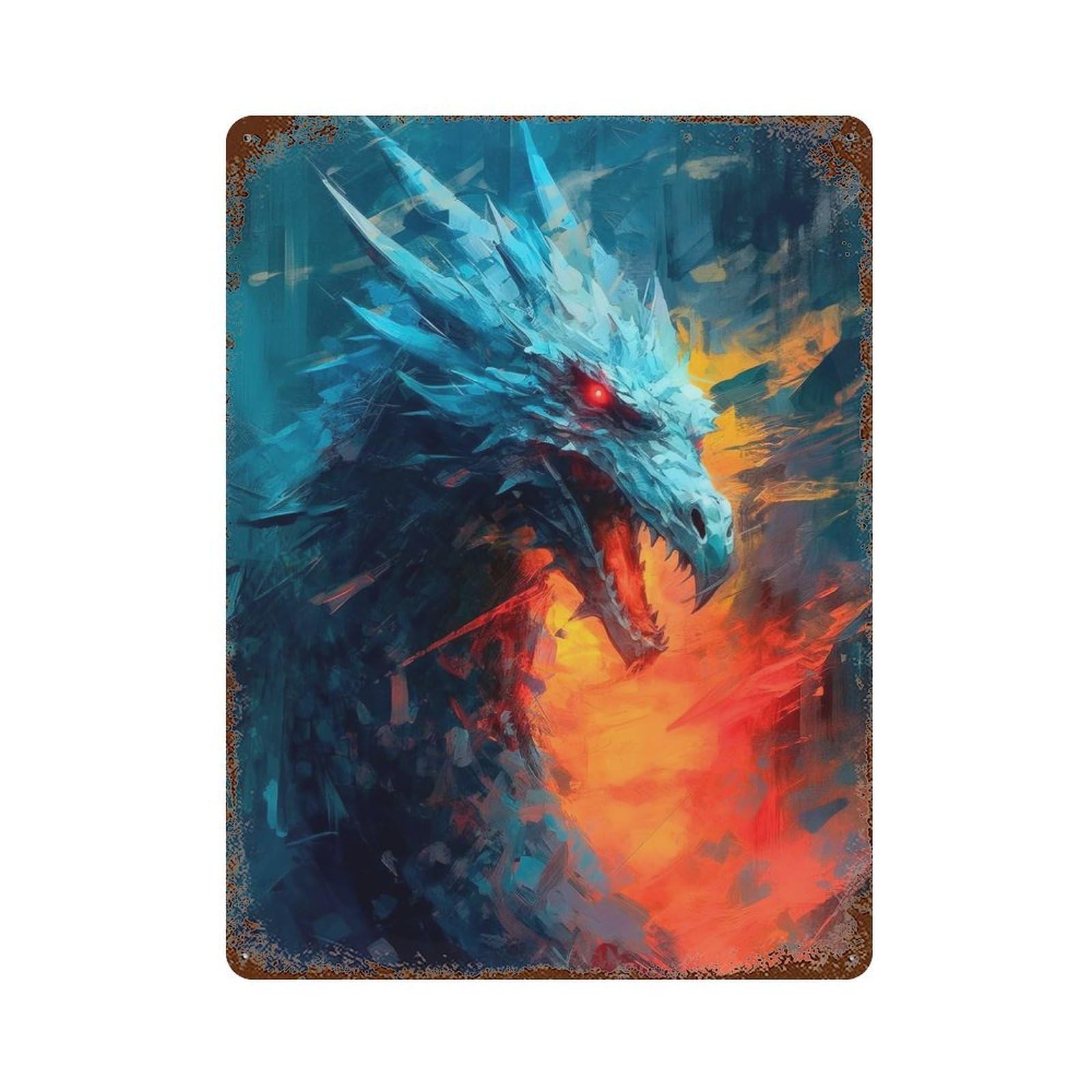 Mystic Dragon Painting 15.7"x11.8" Rusty Metal Tin Sign, Novelty Wall Decor for Cafe, Home Bar And Lounge Decor