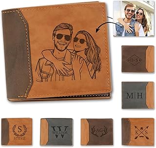 Portefeuille Homme Personnalisé en Cuir VéRitable, Portefeuille Personnalisé avec Gravure Photo et Texte, Convient comme Cadeau FêTe des PèRes, Anniversaire, Mariage, Cadeaux de Fin D'éTudes