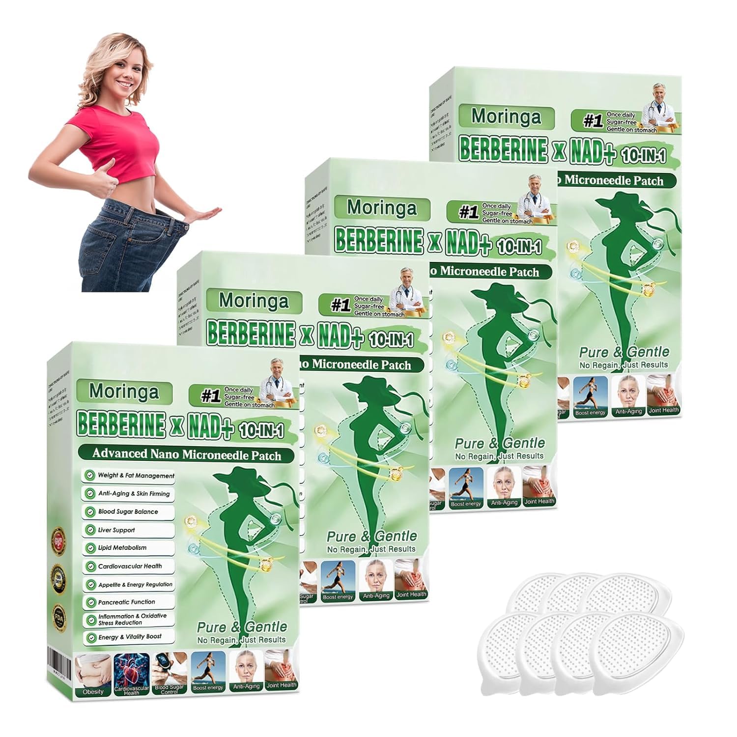 New Upgraded Style Moringa 10-in-1 Nano Microdarts Patch, Advanced Moringa Patches, Natural Body Patches for Women and Men - Gentle Formula for All Skin (4Boxes)