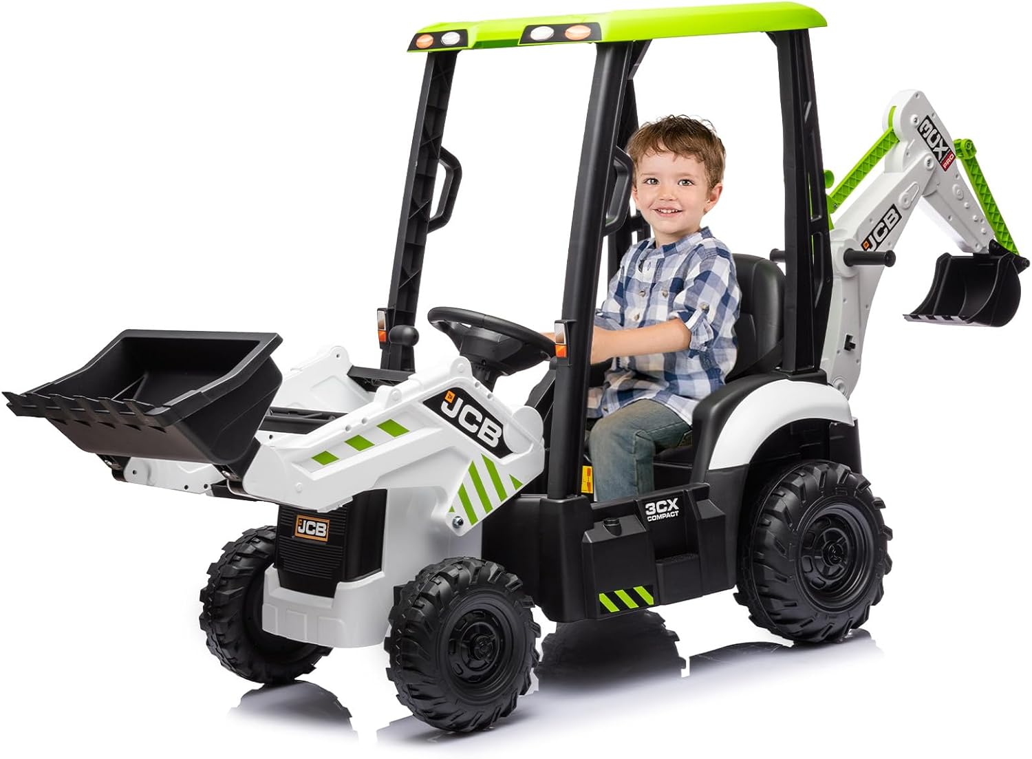 12V Ride on Excavator with Trailer & Front Loader Outdoor Gift for Boys Girls with 4-in-1 Construction Attachments (Excavator, Dump Truck Bulldozer), Tractor Remote Control Green