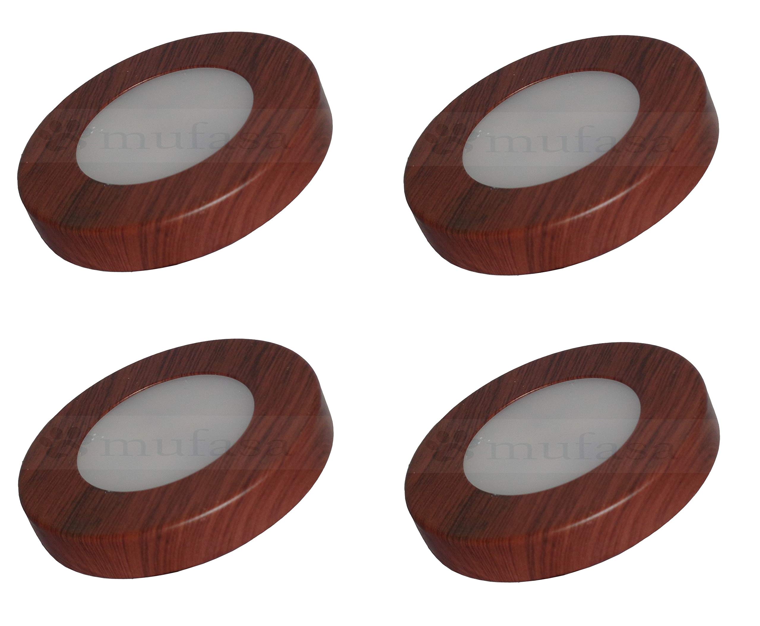 Mufasa 3 Watts LED Surface Panel, Slim Round Style Ceiling Lamp Cabinet, Wardrobe Light, Wooden Finish, Warm White (6cm) (Pack of 4) (B07RX7Q8C4) Amazon Price History, Amazon Price Tracker