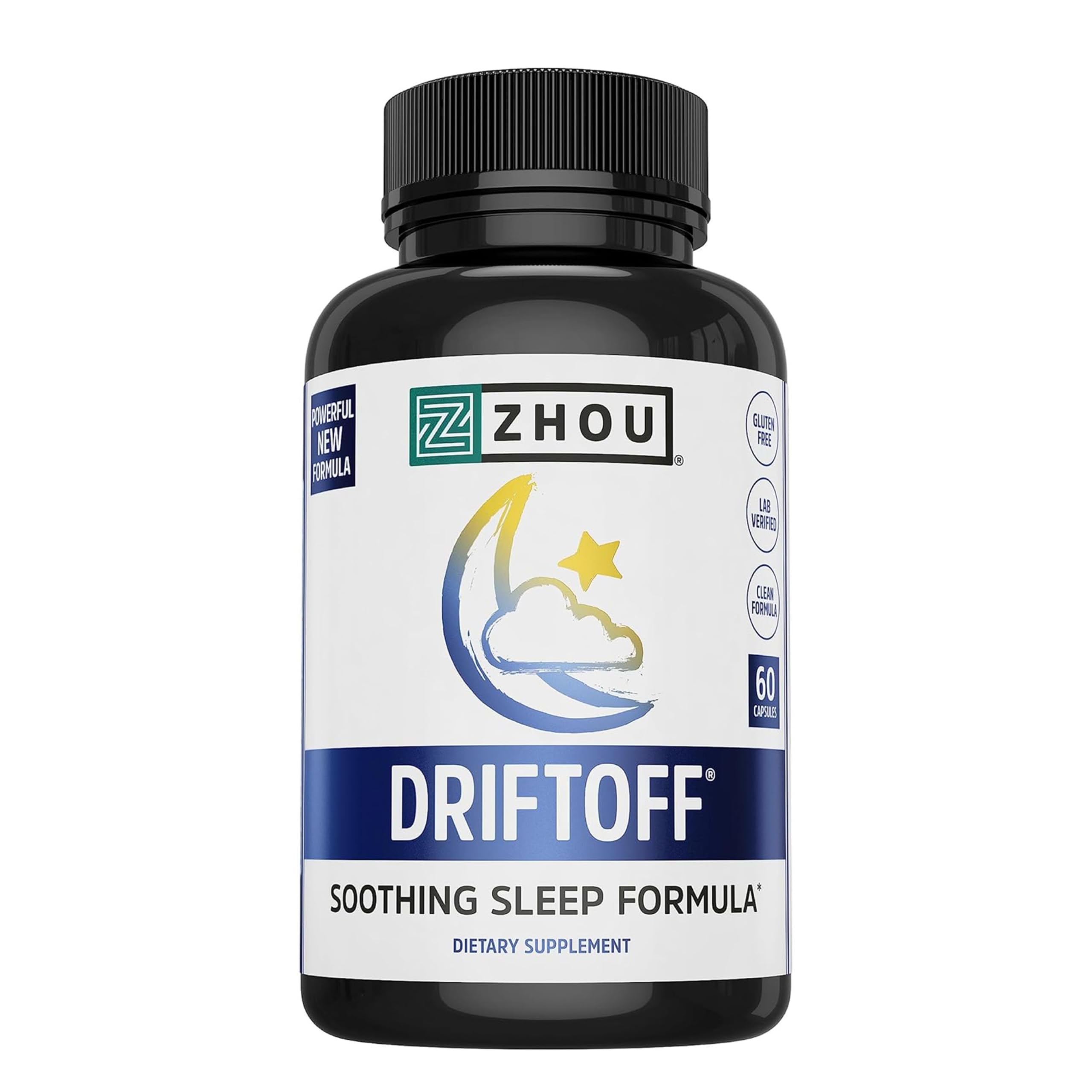Zhou Driftoff - Nature Inspired Sleep Aid, Valerian Root & Melatonin for Sleep for Men & Women, Calm Sleeping Supplement for Adults with Gaba & Chamomile to Relax - 60 Veggie Capsules