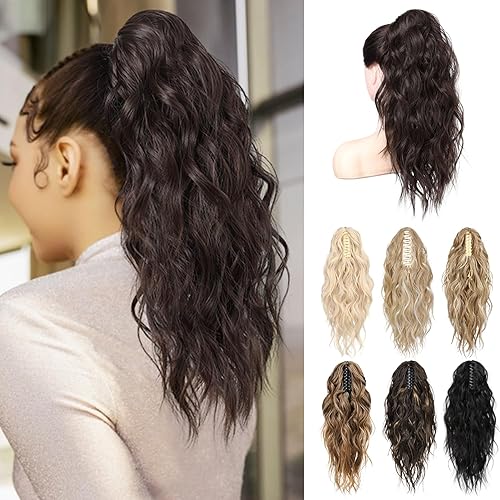 Miniatura 8 de LONAI Extensión de cola de caballo, extensiones de cola de caballo de 18 pulgadas con clip de garra ondulada ZJ001, extensiones de cabello sintético
