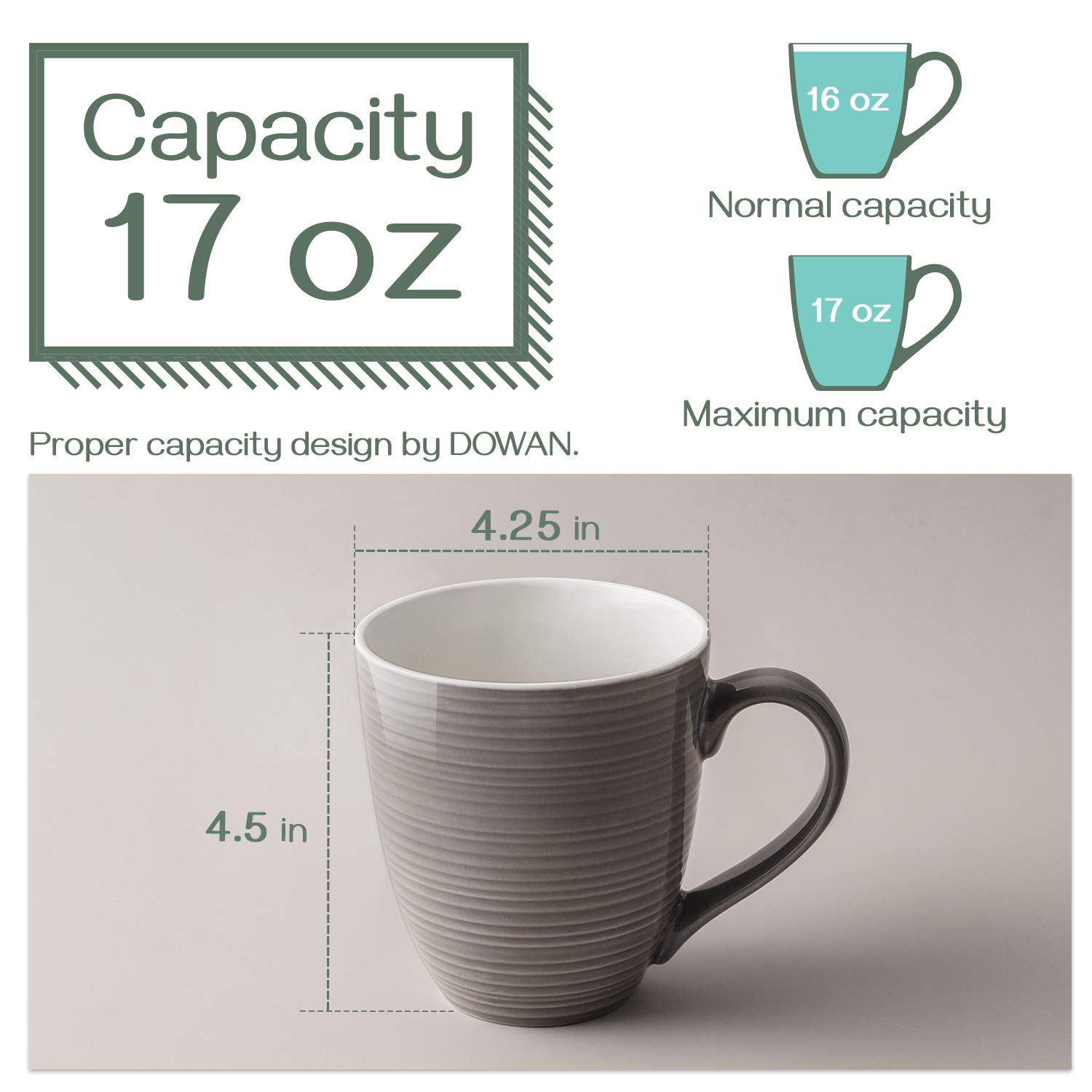 DOWAN Coffee Mugs, Coffee Mugs Set of 6, 17 Oz Large Coffee Mugs, Ceramic Coffee Cups with Handle, Coffee Mugs for Coffee Tea, Party, Brown