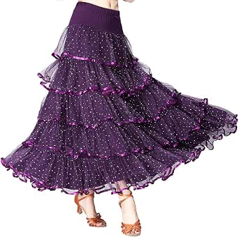 IEFIEL Jupe Longue Danse De Salon Femme – Maxi Flamenco Valse Latine Boho Gypsy Élastique Swing Ample Performance