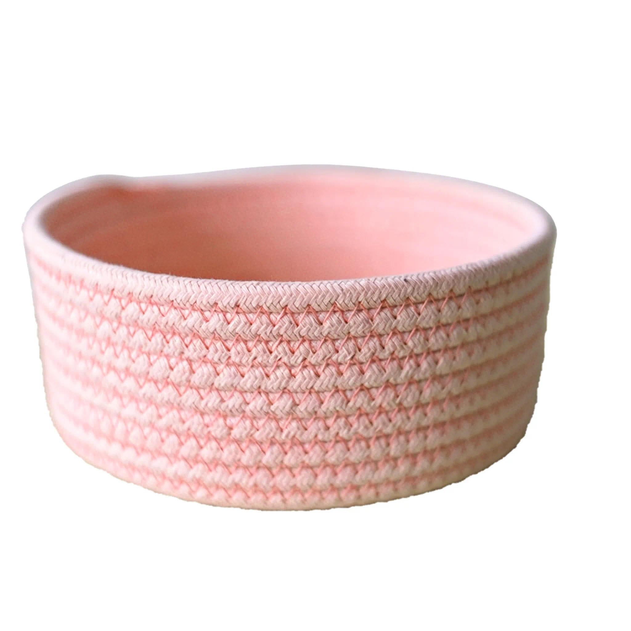Duories 1 panier de rangement rond en corde de coton tressé, organisateur de commode à langer, organisateur de salle de bain, pour chambre de bébé, chambre à coucher, salon, chambre à linge, rose