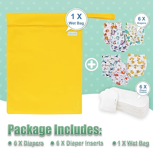 Miniatura 6 de Wegreeco - Pañales reutilizables para bebé, 6 unidades, 6 insertos y 1 bolsa húmeda