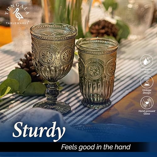 Miniatura 7 de Yungala Smokey - Paquete de cristalería negra – Vasos altos y vasos pequeños para beber – Juegos de cristalería negra a juego con diseño de girasol