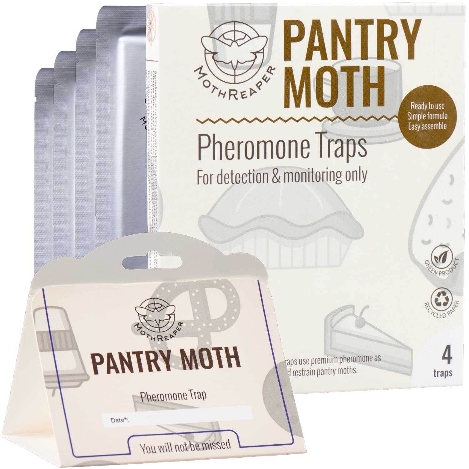 Premium Pantry Moth Traps with Pheromones Prime 4- Pack, Sticky Glue Indian Meal Moth Traps for Kitchen, How to Get Rid of Moths in House | Non-Toxic Moth Pheromone Traps, Kitchen Pantry Moth Trap