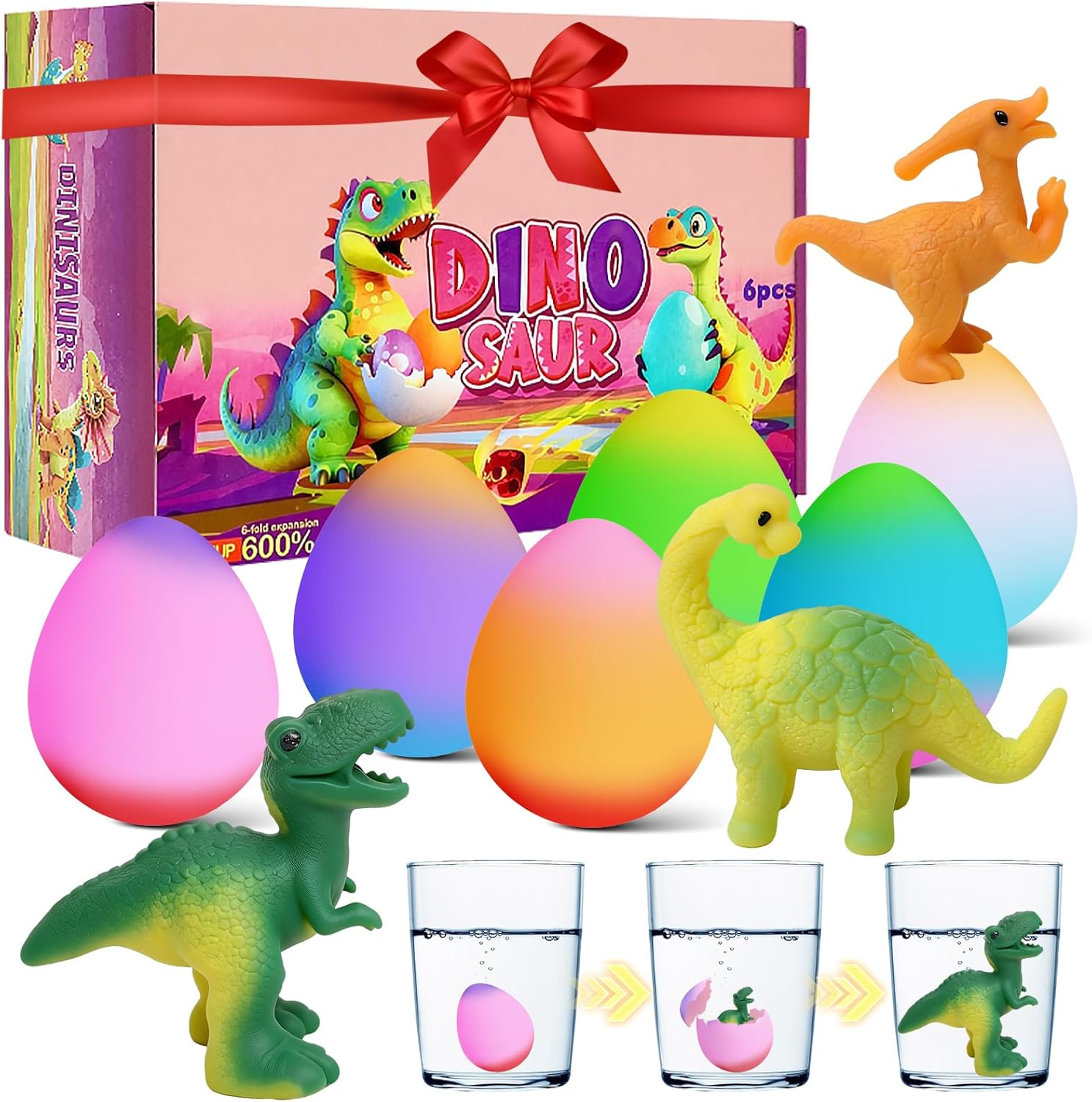 Hatching Dinosaur Surprise Eggs for Kids - 6 Pack Easter Basket Stuffers, Birthday Gifts for Boys & Girls Age 3 4 5 6 7 8 Years Old