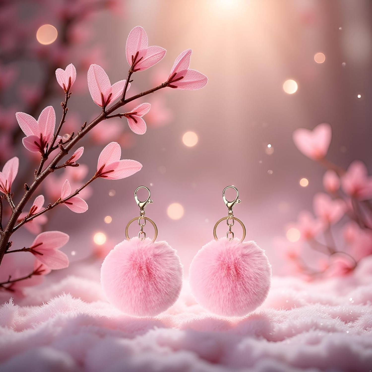 2 Pcs Pink Cute Pompom Keychains Fluffy Faux Fur Ball Keychain Artificial Faux Rabbit Fur Keychain Fluffy Plush Ball Bag Hanging Pendant Purse Charm Key Holder Women Accessories - Image 7