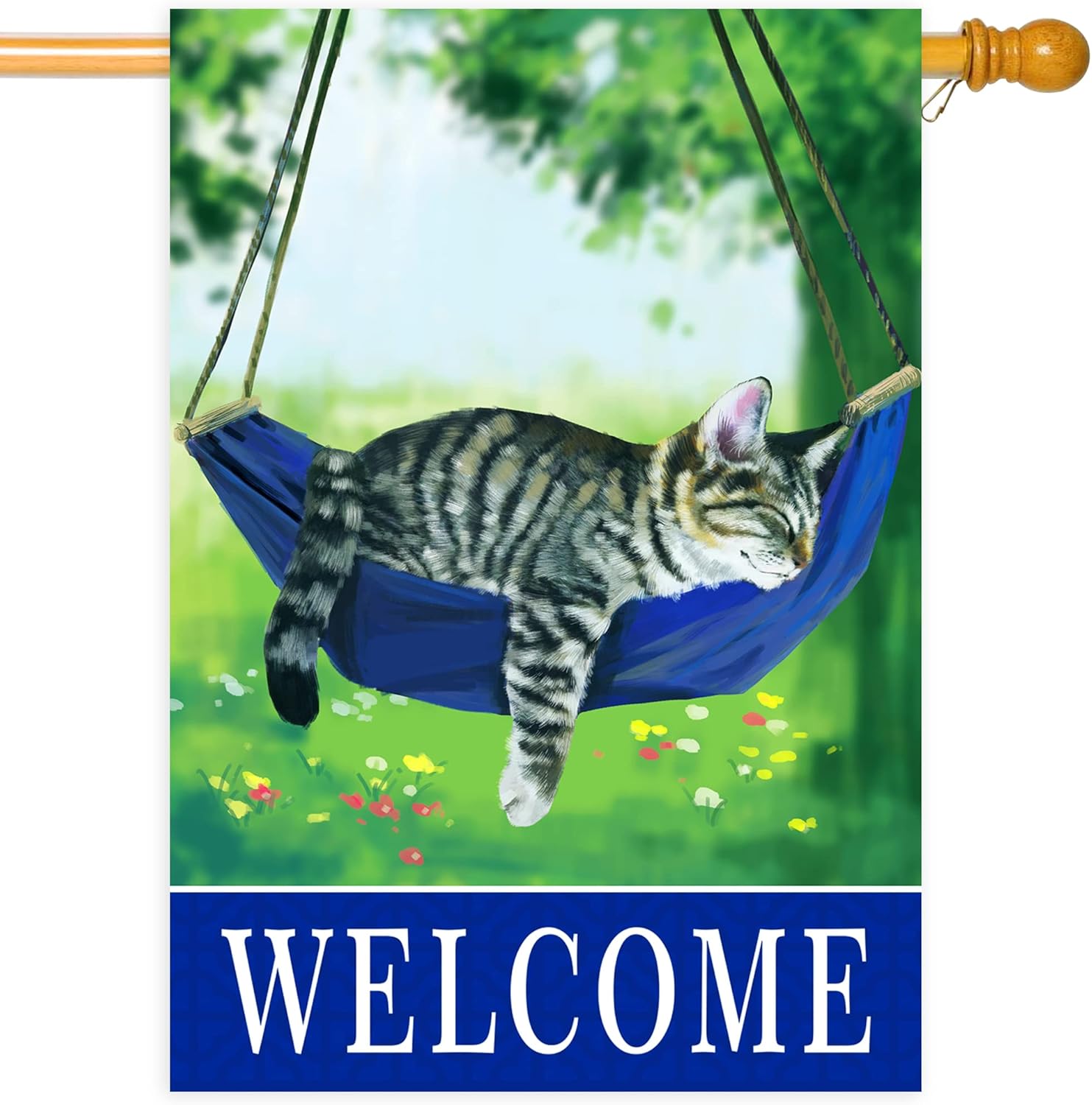 Welcome cat garden flags for outside 28x40,seasonal flags with cats double sided house flags, spring House Yard Lawn Decor Holiday Funny Garden Yard Decoration - Image 2