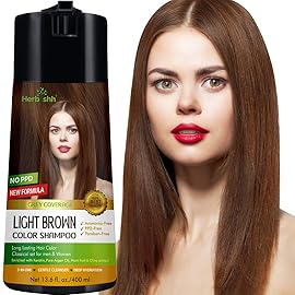 Herbishh Hair Color Shampoo - Enriched Dye Formula for Gray Hair - Long Lasting & DIY (Light Brown)