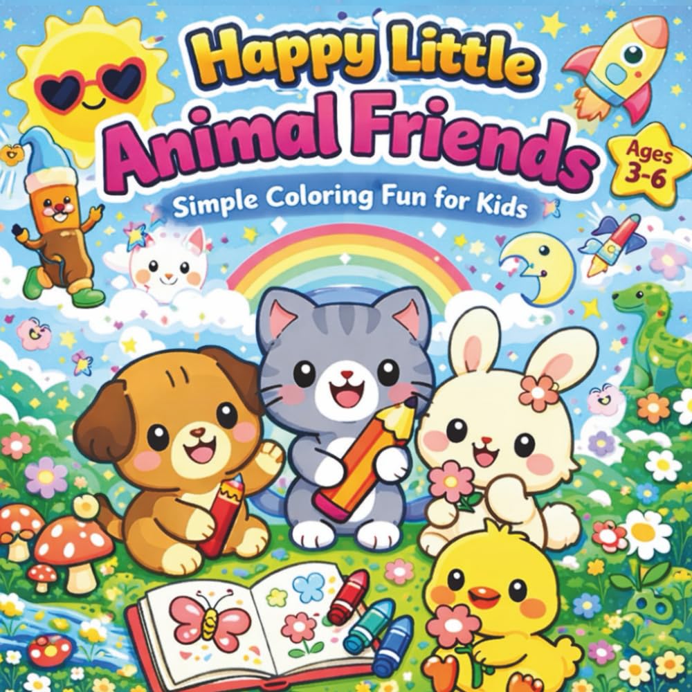 Happy Little Animal Friends: Simple Coloring Fun for Preschool Kids Ages 3–6