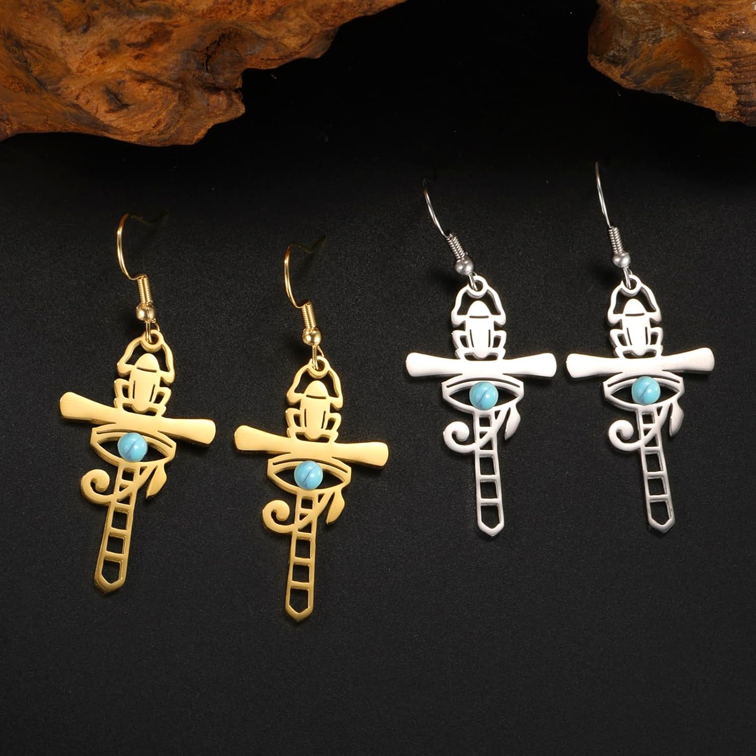 Egyptian Earrings Stainless Steel Eye of Horus Scarab Ankh Dangle Earrings Egyptian Jewelry Gifts for Women - Image 9