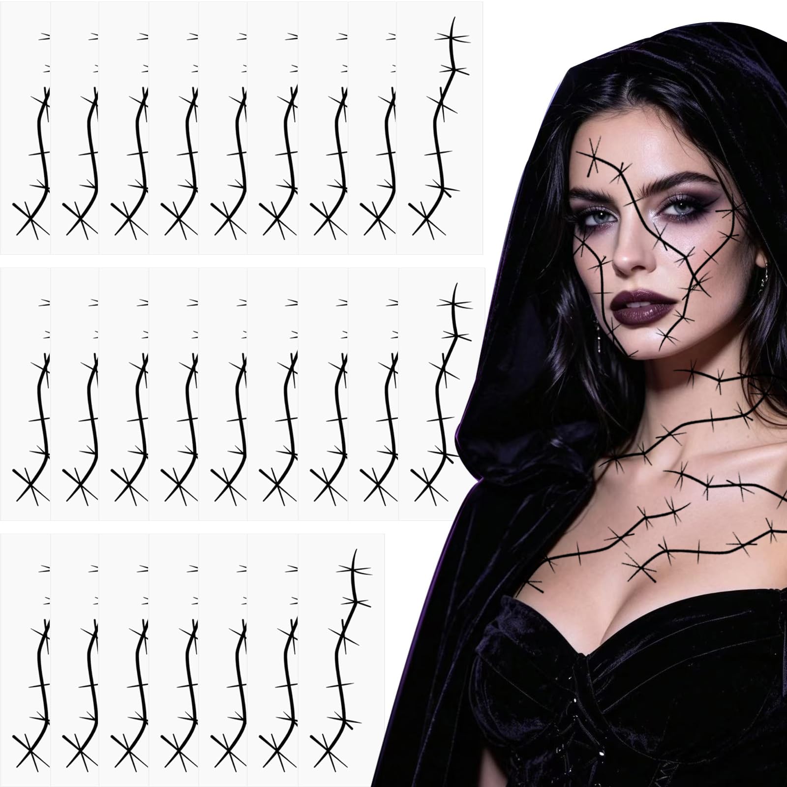 25 Sheets Halloween Stitches Temporary Tattoos Fake Scar Stickers Adult