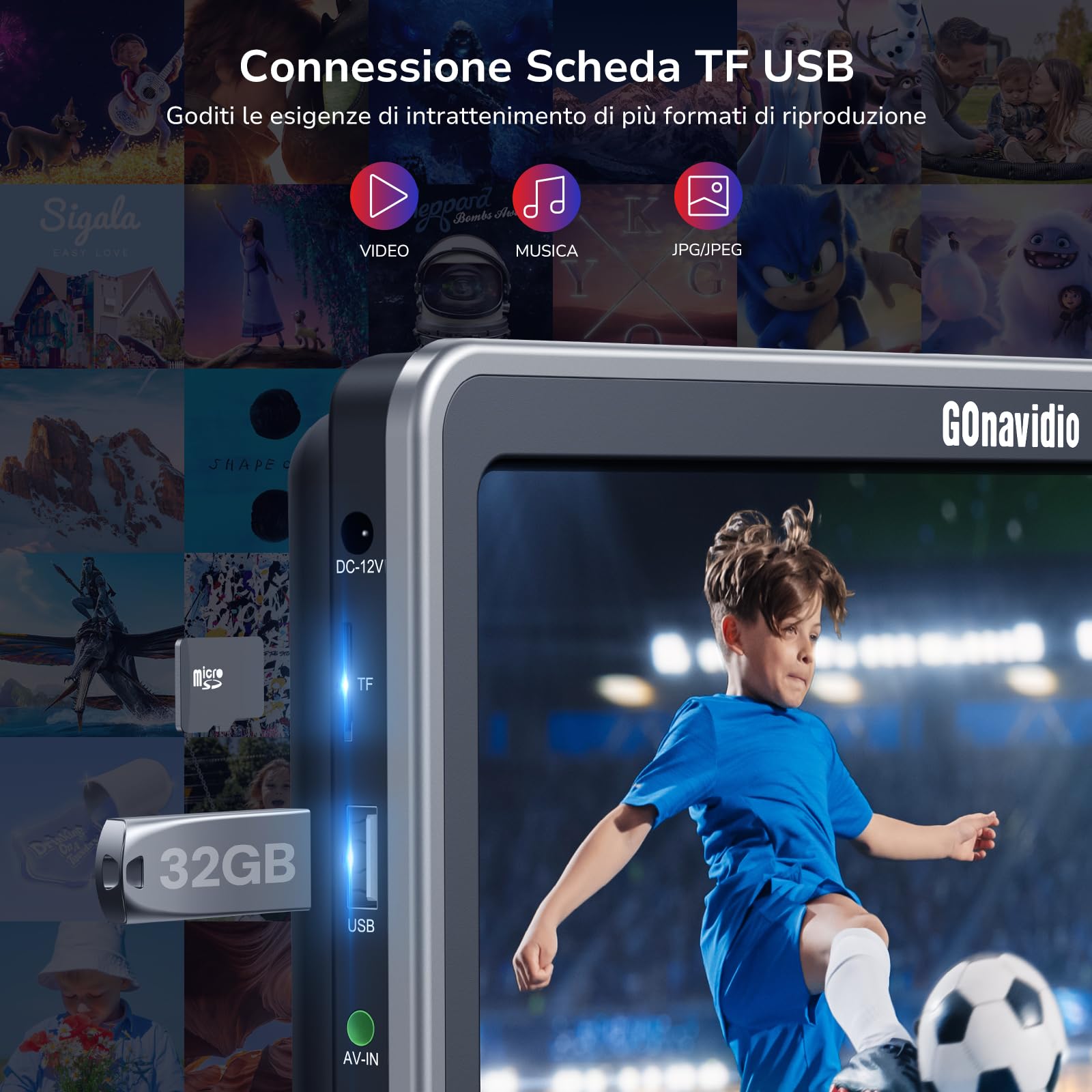 GOnavidio Lecteurs DVD 10,1" HDMI 2 supports 2 écouteurs synchronisation dernière mémoire USB/SD