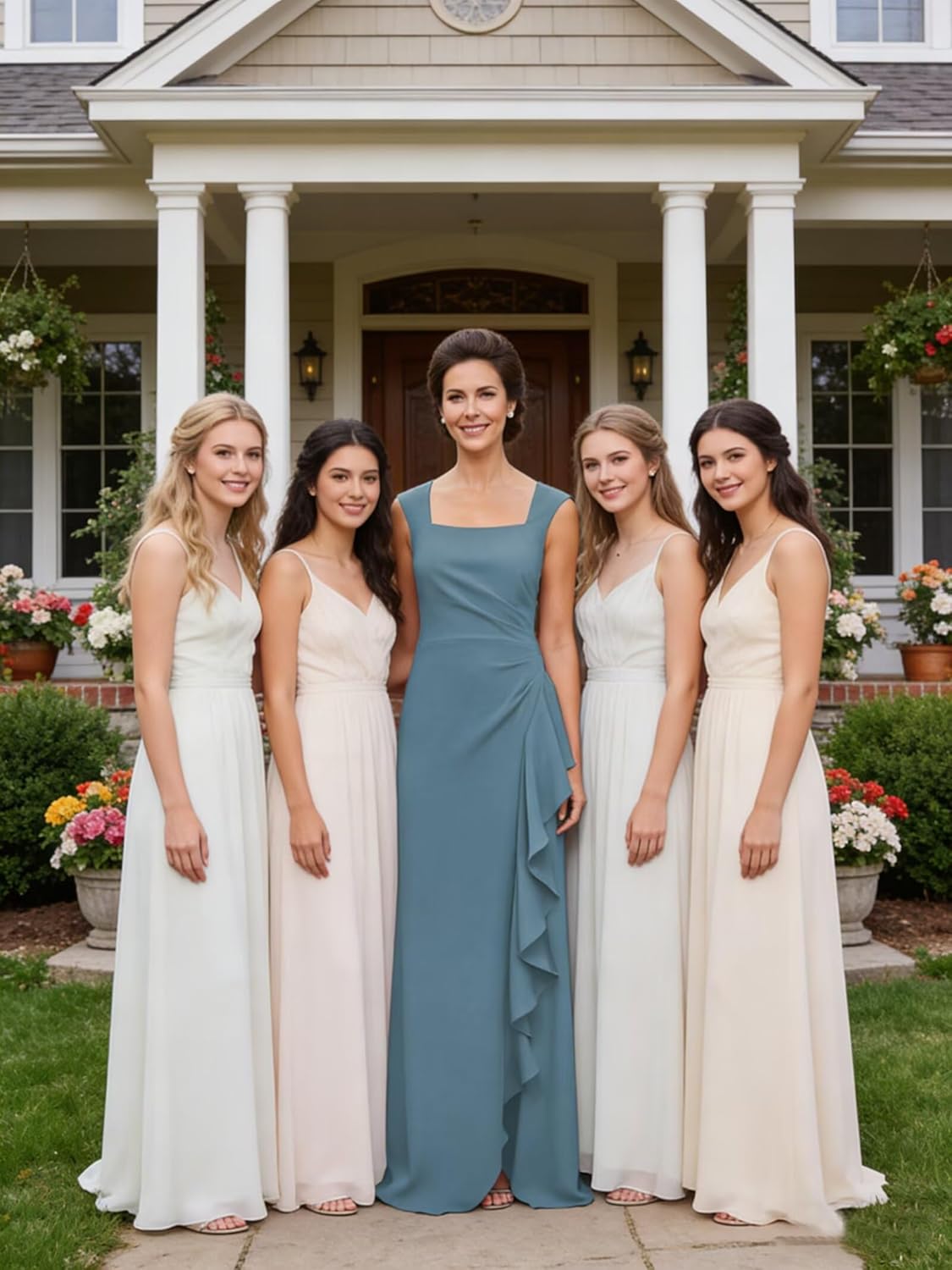 Satin Ruffled Mother of The Bride Dresses for Women Square Neck Wedding Guest Dress A Line Formal Prom Gown