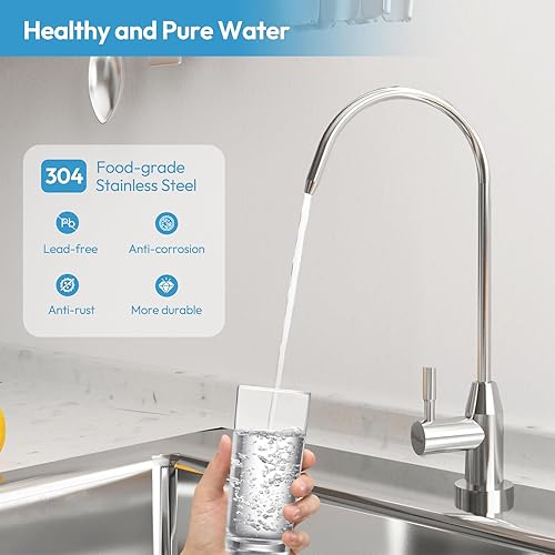 Miniatura 3 de Grifo de agua potable, grifo de filtro de agua, grifo de ósmosis inversa, grifo RO para fregadero de cocina, sin plomo, acero inoxidable 304, níquel