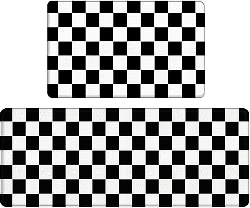 Bulijojo Buffalo - Juego de 2 tapetes de cocina antifatiga a cuadros, impermeables, para fregadero de cocina, tapetes acolchados para cocina, tapete