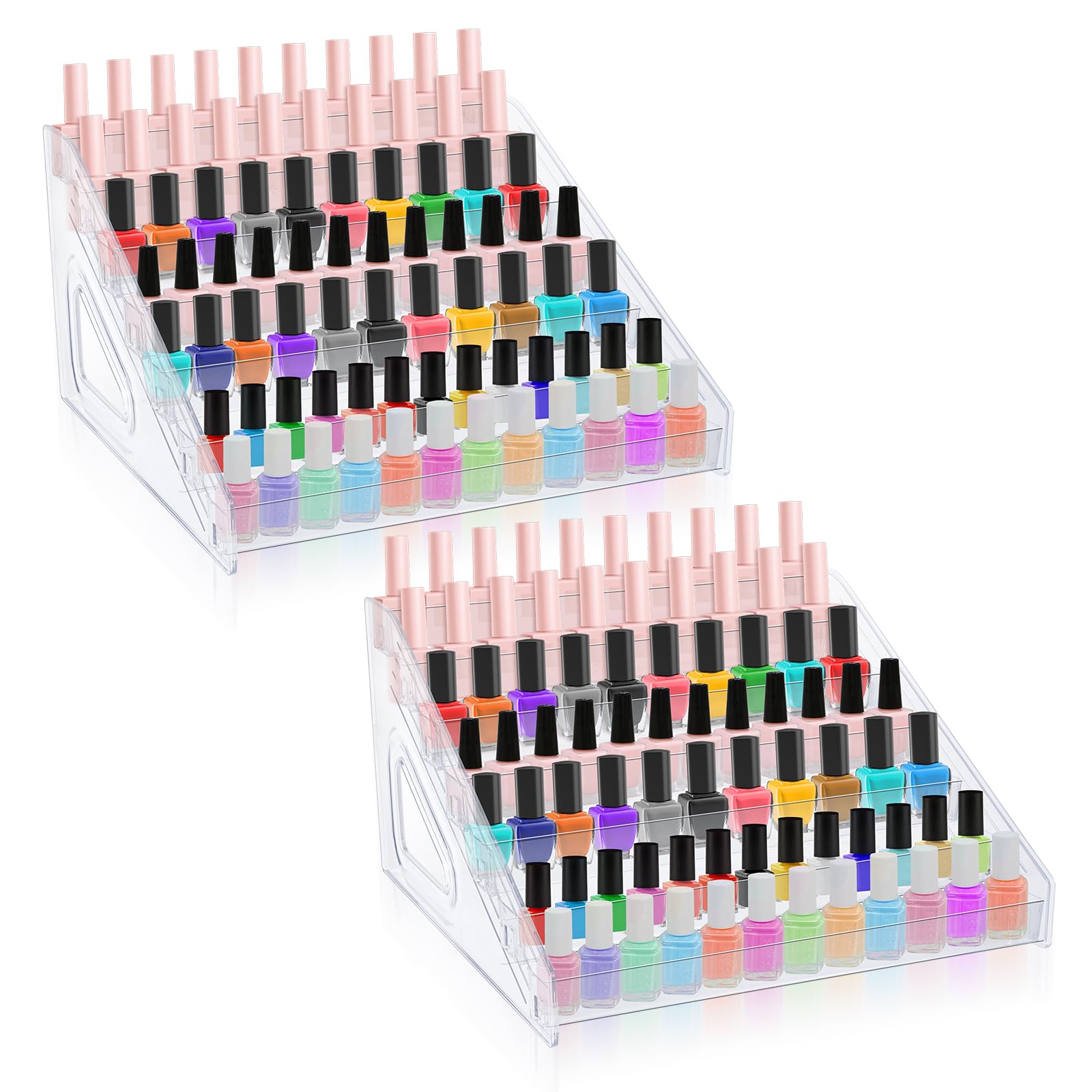 Lemecima Nail Polish Organizer 84 Bottles of 7 Layers Sunglass Organizer Acrylic Display Rack Eyeglasses Storage Essential Oils Holder Makeup Organizer No Tool Needed Assembly, Clear (2 Pack)