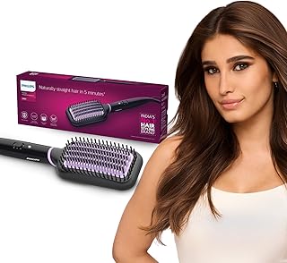 Philips India's No.1 Hair Styling Brand -Hair Straightener Brush, Naturally Straight in 5 Mins,5X Less Frizz,SilkProtect Keratin Tech,Triple Bristle Fast 50s Heatup,Scalp Protect,For Indian Hair,BHH880