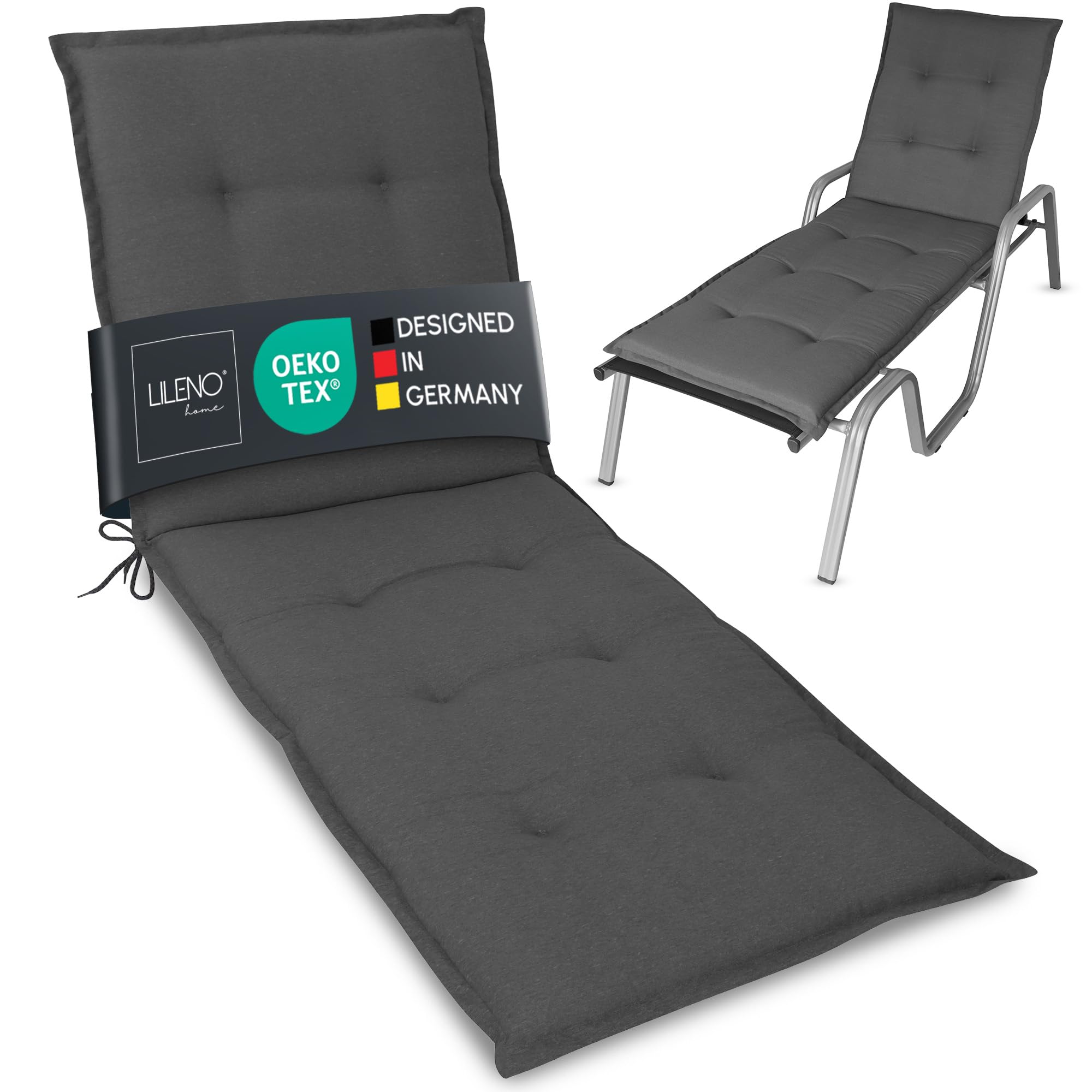 LILENO HOME Sonnenliege Auflage als 1. Set - Rollliege in Uni Anthrazit - Gartenliegen perfekt für Strandliege - Polster Auflage