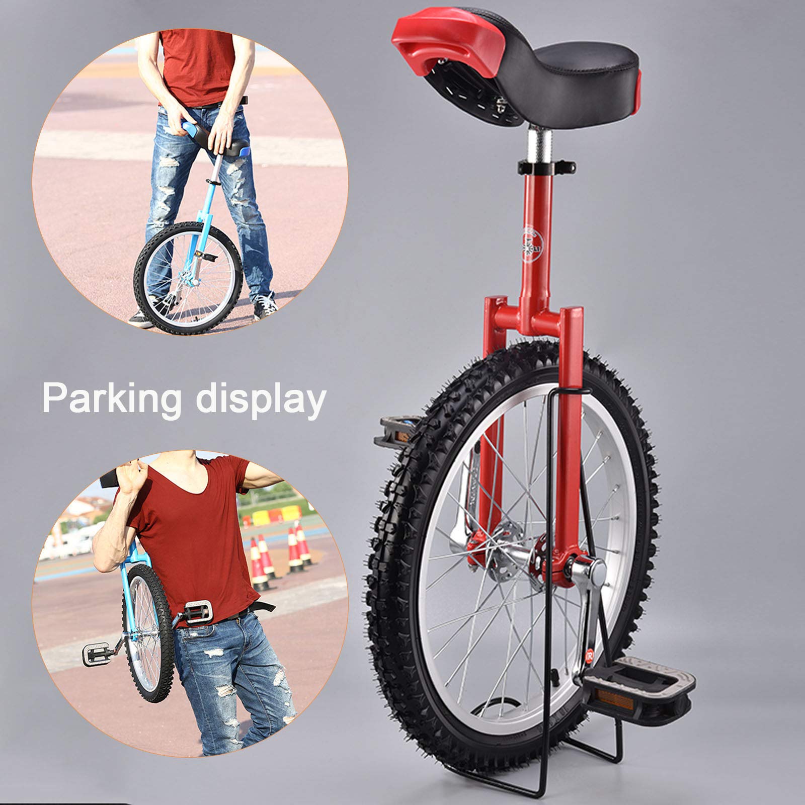 Monocycles, Monocycle 20/18/16 Pouces, siège réglable, pneus antidérapants, avec Support de Rangement Robuste, équilibre, Exercice Cyclisme, Fitness for Adulte(Green,16inch)