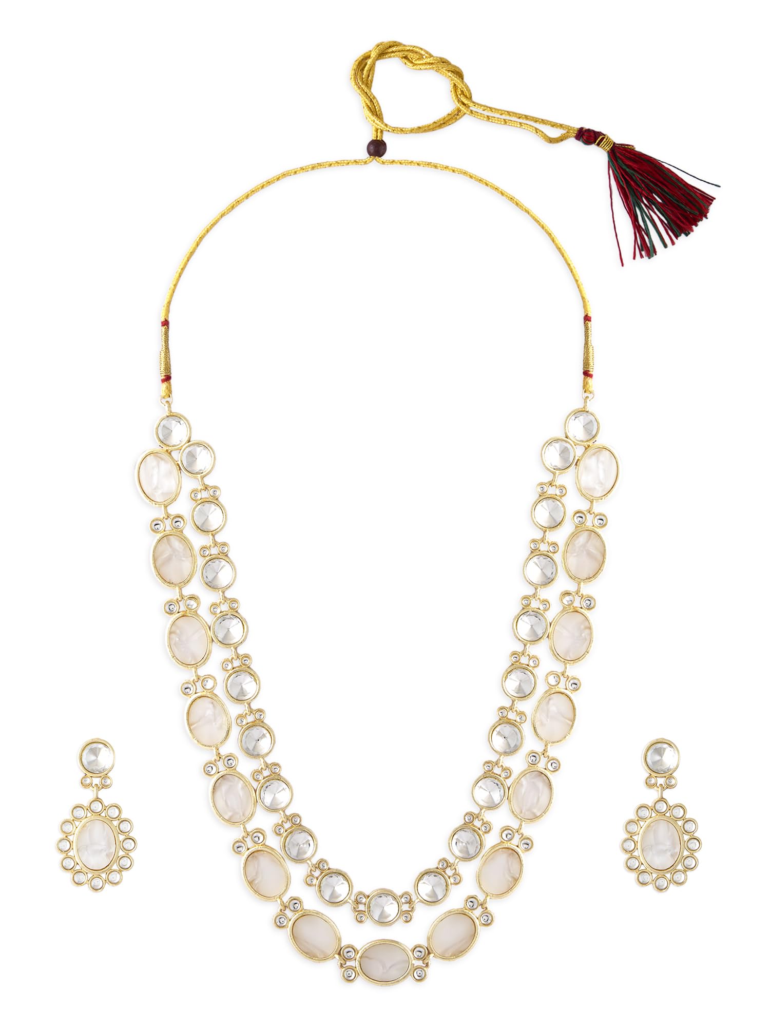 ZAVERI PEARLS Gold Tone Dazzling Stones Mother of Pearls Embellished Layered Necklace & Earring Set For Women-ZPFK18023 (B0D3DBM4VZ) Amazon Price History, Amazon Price Tracker