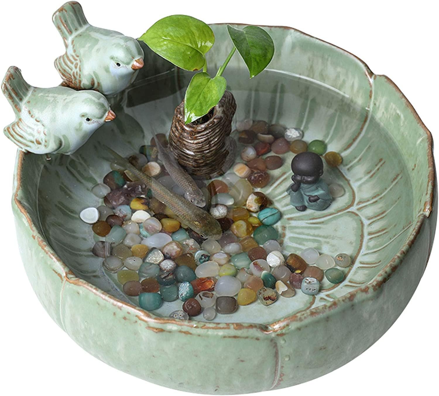 Ceramic Hydroponic Flower Pot Bowl, Non-Porous Plant Container For Indoor Outdoor Use, Decorative Fish Culture Planter For Water Plants, Bonsai, Or Aquatic Garden, Asian Style Potted Plant Hold