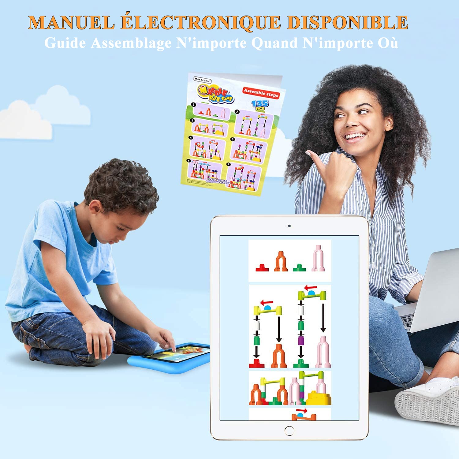 MaxTronic Jeu de Construction - 135Pcs Circuit de Billes Solide & Stable pour Enfant, Ludique Apprentissage Facile à Installer Jouets éducatifs Montessori Anniversaire Cadeaux Fille Garçon 3 Ans +