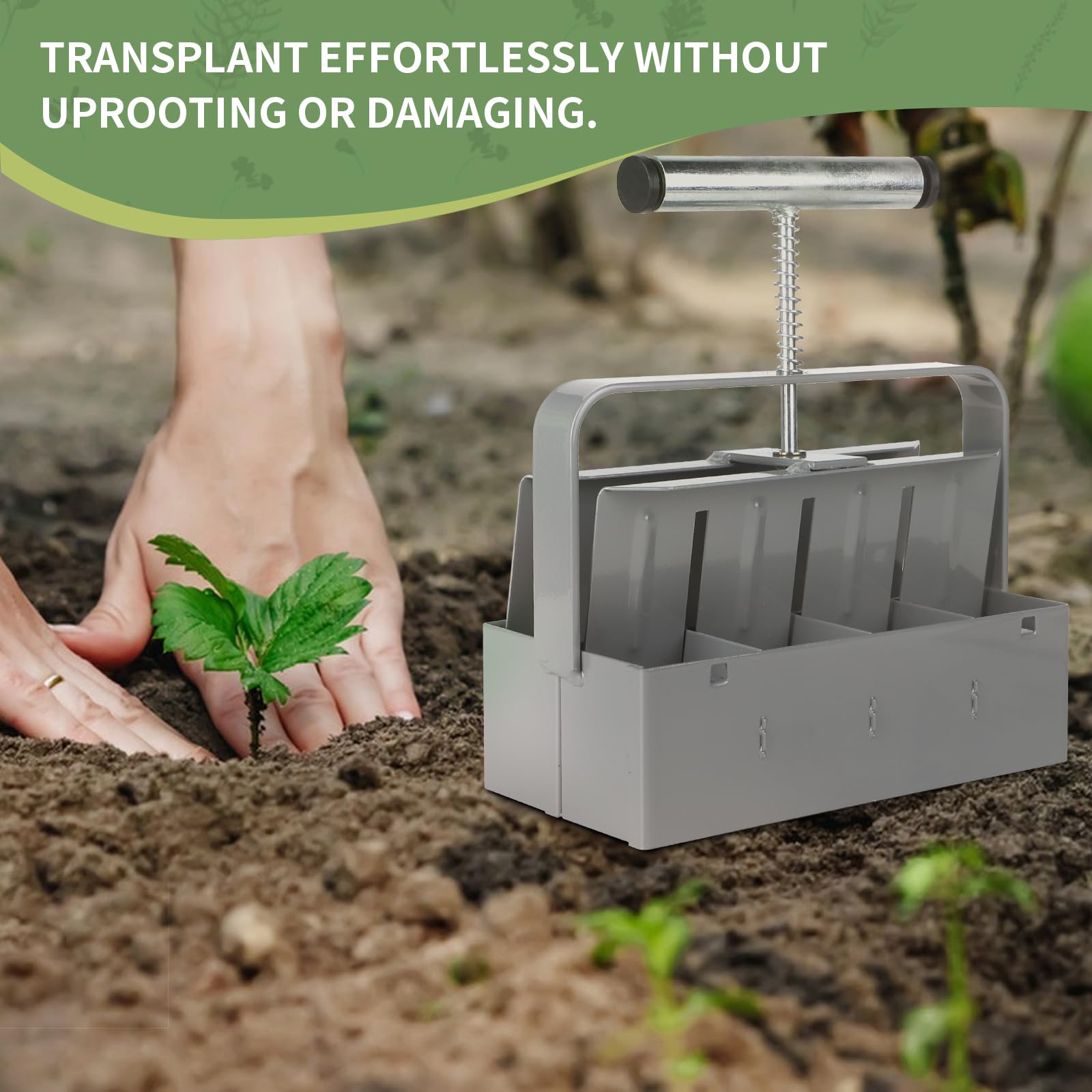 efuturetime Presse Motte pour Semis, pour 8 Bloc de Sol de 4.5x5cm, Bloqueur de Sol Manuel avec Semoir à Graines et Gants, Bouchon Plastique Remplaçable, pour Plantation Transplantation, Gris