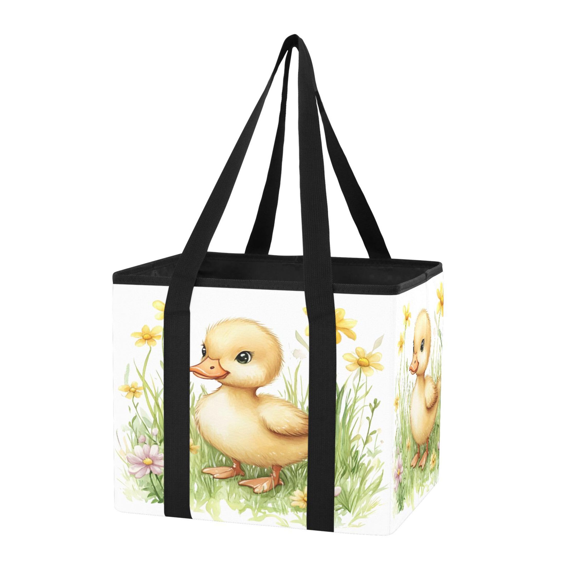 Kutsu Car Trunk Organizer Cute Duck in The Grass Flowers Collapsible Storage Organizers Oxford Car Storage Bin with Reinforced Handles, Non-slip Universal Fit SUV Truck Van, 1 Pack