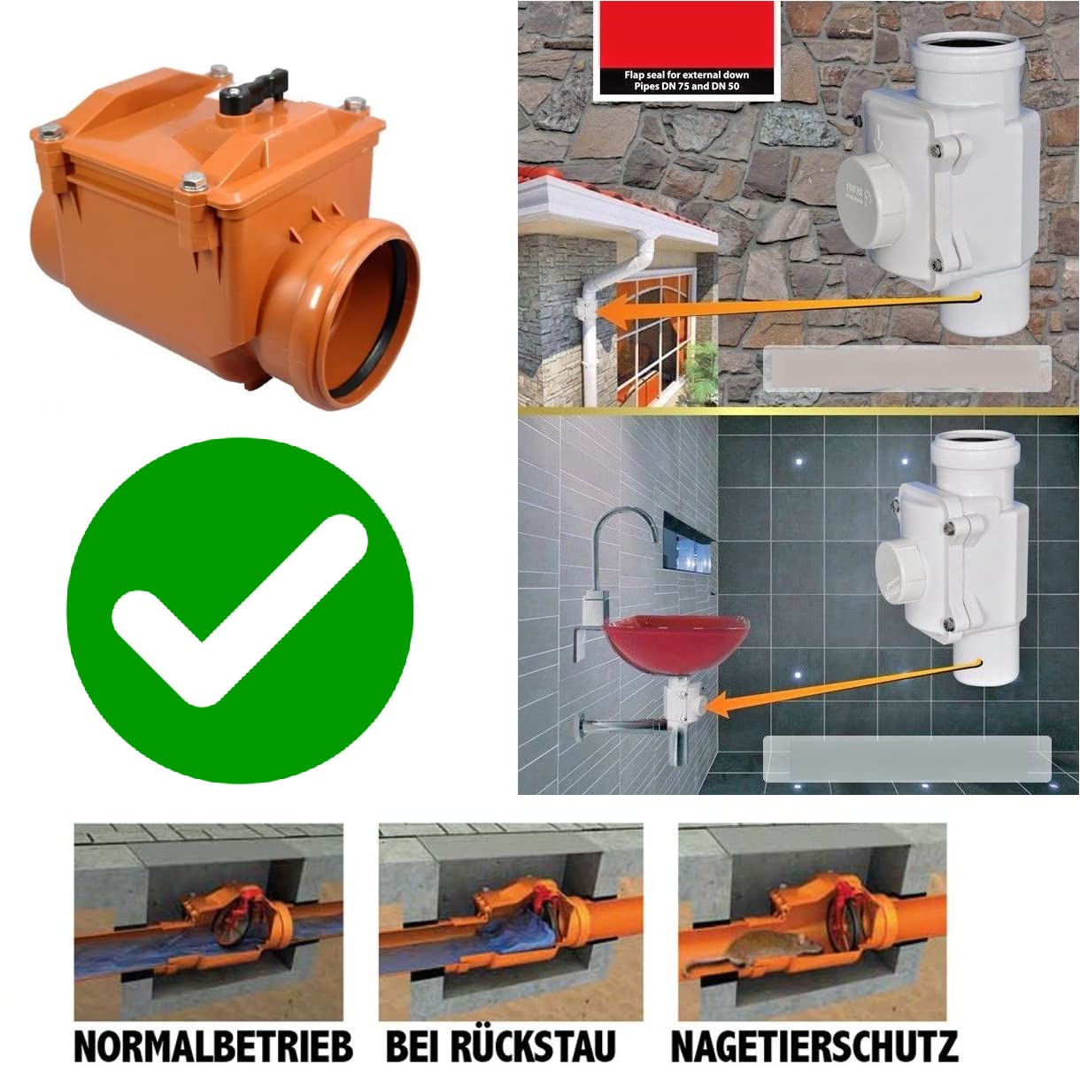 Rückstauverschluss DN160 PVC Rückstauklappe Rückstauventil | KG HT Rohr | Rattenstop | für Abwasserrohr Rückstauverschluss DN160 PVC Rückstauklappe Rückstauventil | KG HT Rohr | Rattenstop | für Abwasserrohr