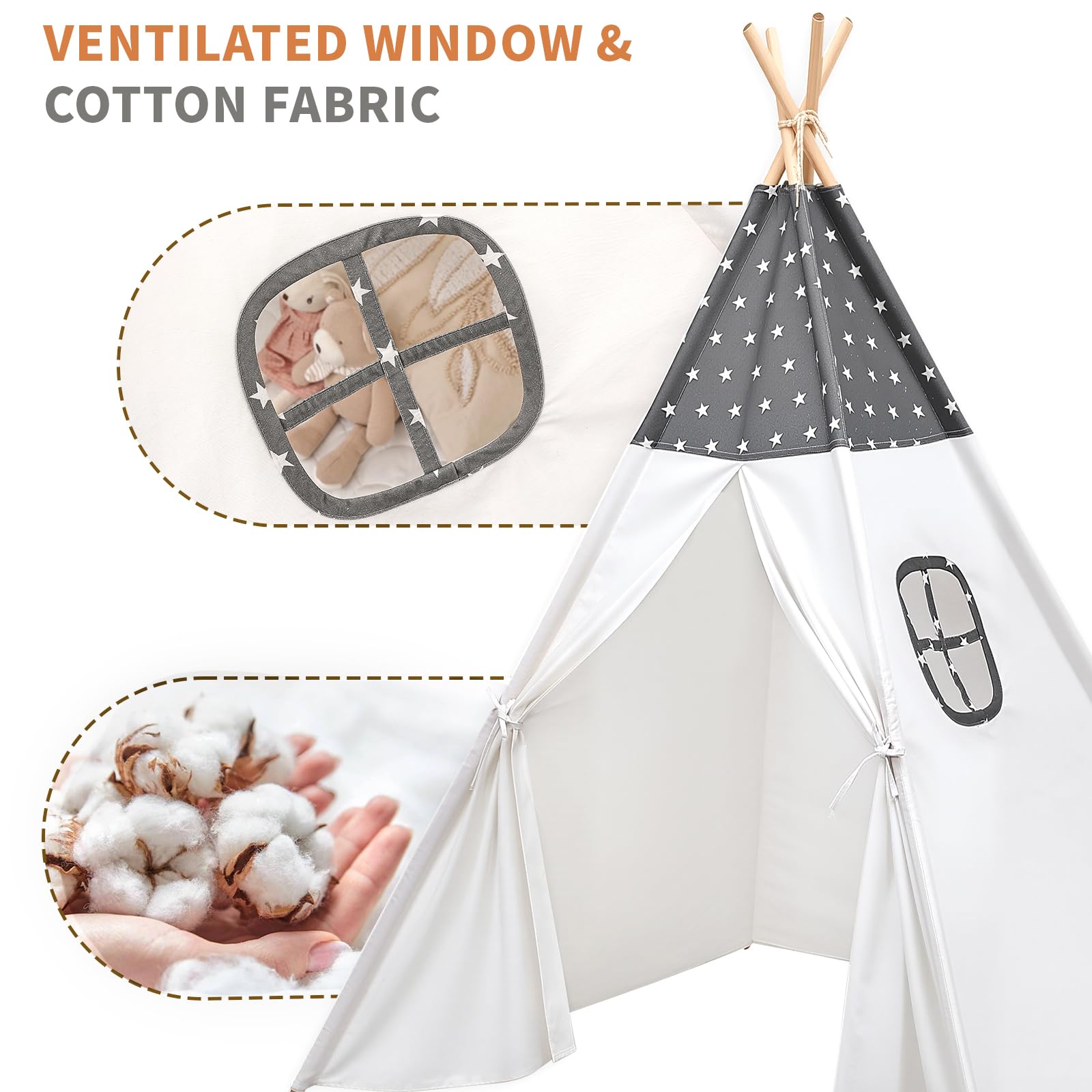 Sumbababy Tipi Infantil, Algodón Tienda de Campaña Interior Madera Portátil Cabañas para Niños, Tienda de Juego