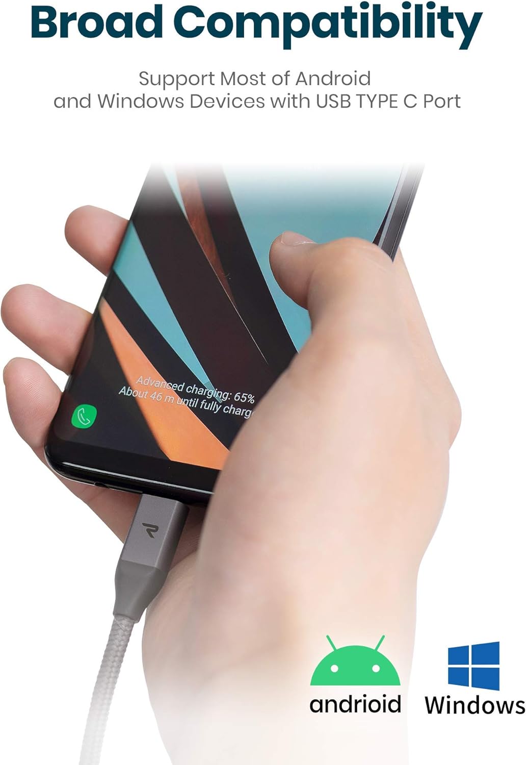 Blасk Frіdау - 50% оƒƒ RAMPOW Braided USB C Cables [6.5ft, 2Pack] - USB 3.0 Type C Charging Cable - QC 3.0 Fast USB C Charger Cable for Samsung Galaxy S9/S8/S10/S20/Note 20, Oneplus, LG, Sony, Moto and More - Silver