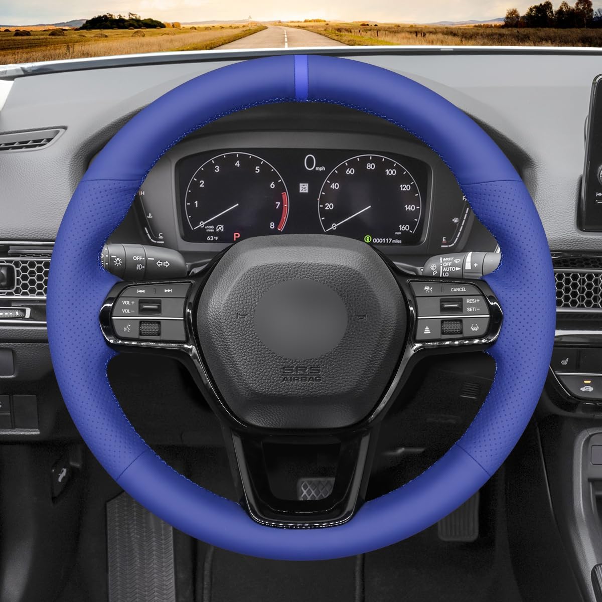 MEWANT Car Steering Wheel Cover for Honda Civic 11 XI 2021-2022 Hand-Stitched Car Steering Wrap