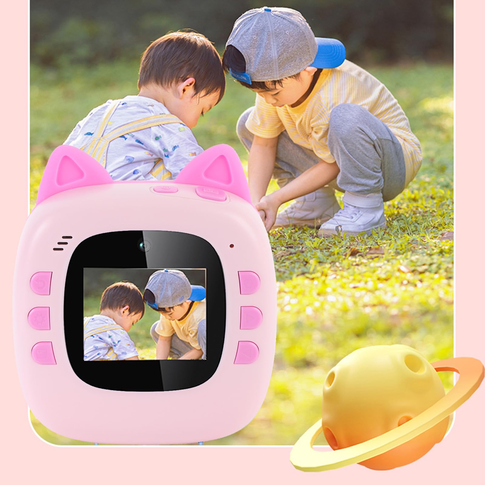 Tbest Cámara de Impresión Instantánea HD Lente Dual Zoom 4X Pantalla de 2 Pulgadas Viaje Compacto con 3 Rollos de Papel Niños Niñas (Pink)