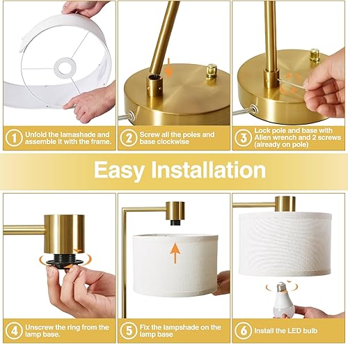 Miniatura 7 de Lámpara de mesa Luvkczc para dormitorio, juego de 2 con puertos USB C+A, lámpara de mesita totalmente regulable sin escalones con pantalla de lino,