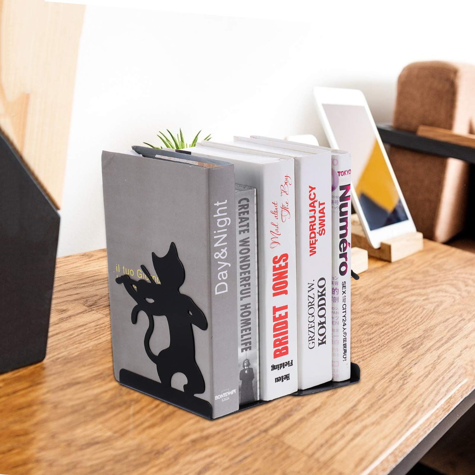 Sujetalibros De Gato Con Notas Musicales - Hierro Decorativo Para Libros ¡Organiza Y Decora Tu Escritorio!