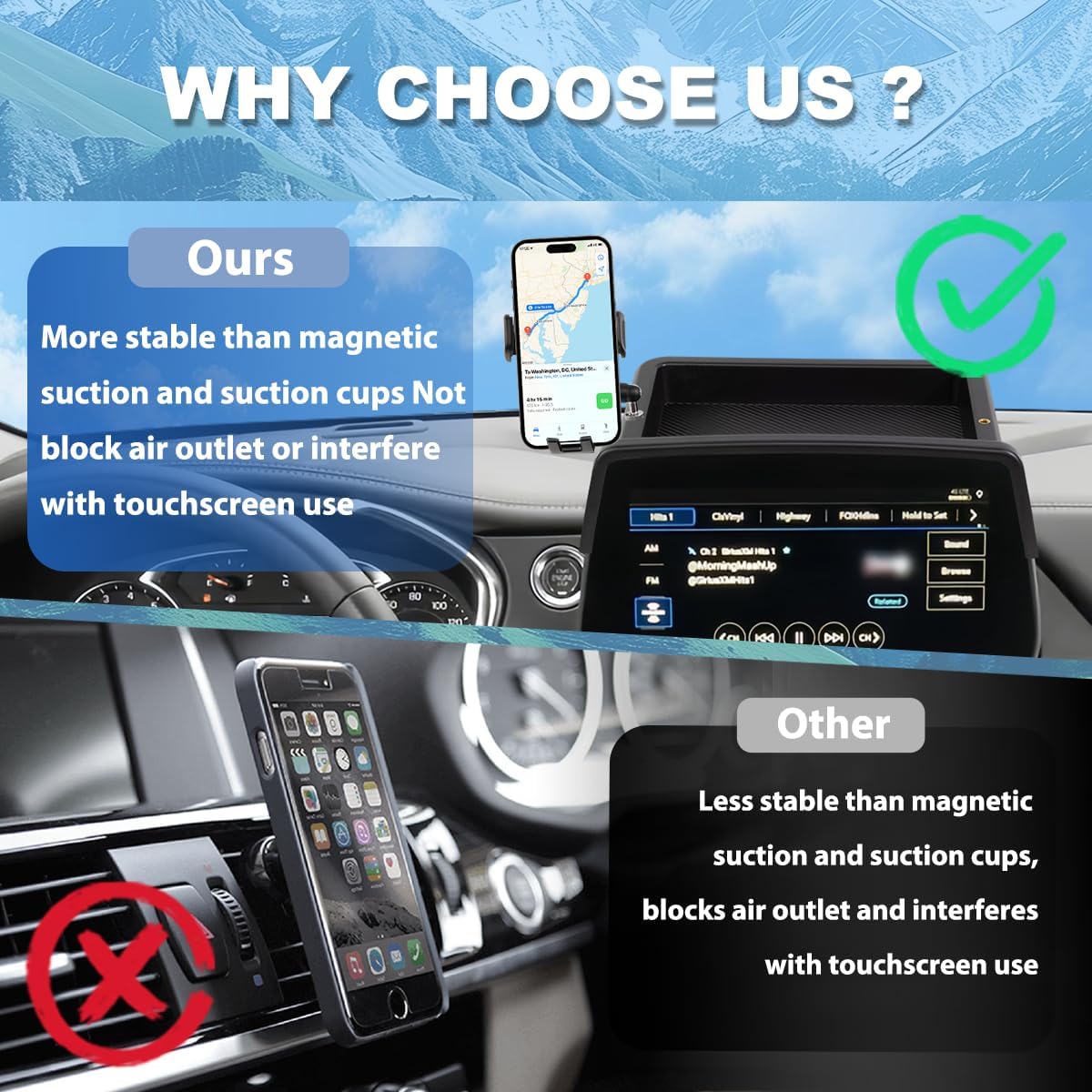 Car Phone Holder Compatible with Chevy Blazer 2023 2024 2025 Accessories 10.2-Inch Screen Fixed Clip, Cell Phone Mount with Dash Tray Center Console Organizer Hands-Free 360° Rotation