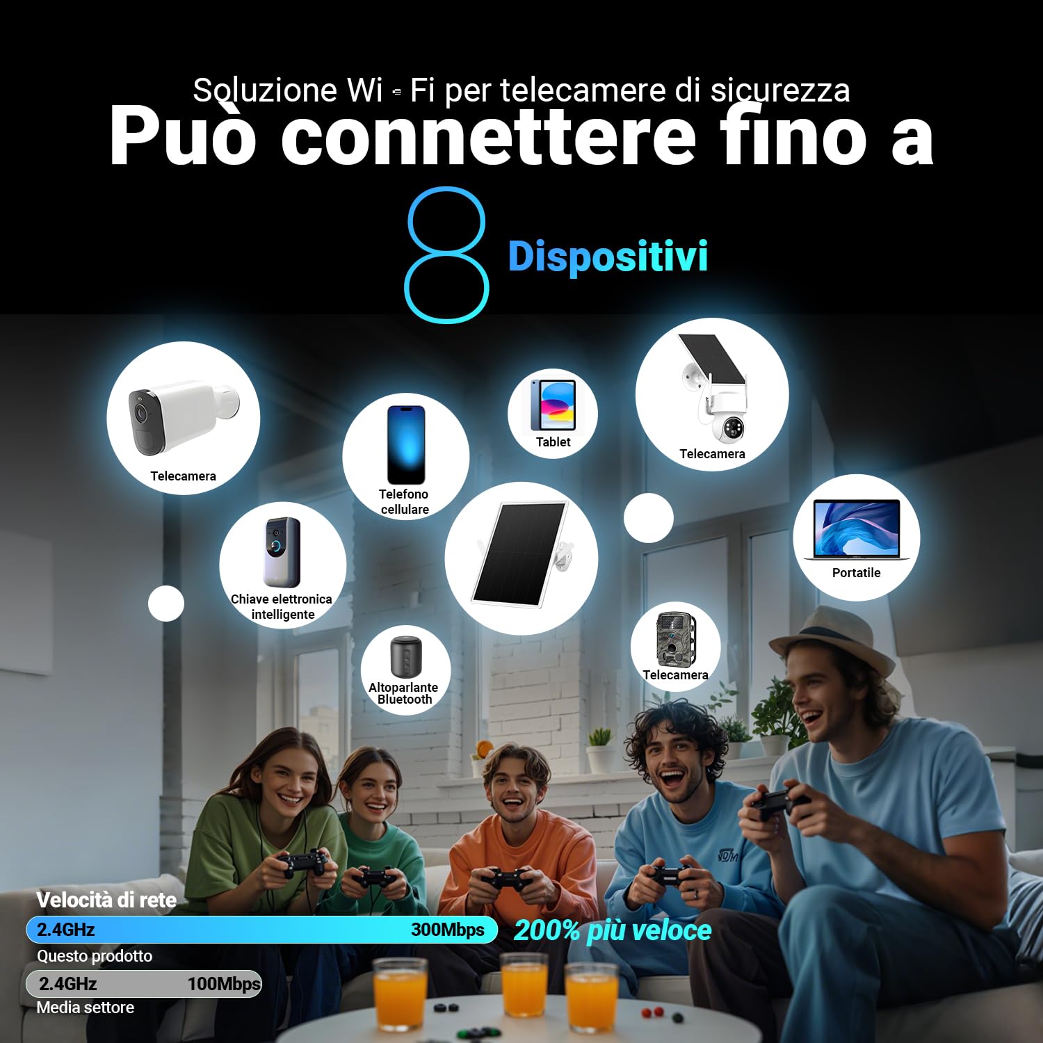 Ripetitore solare da esterno resistente alle intemperie, amplificatore di segnale Internet wireless 2,4 GHz con energia solare + batteria da 20000 mAh, senza zone morte WiFi per la