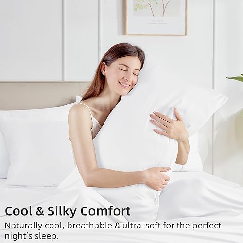Miniatura 3 de GOKOTTA Juego de 2 fundas de almohada 100% rayón hechas de bambú, tamaño Queen, reversibles y con cierre de sobre para personas que duermen con
