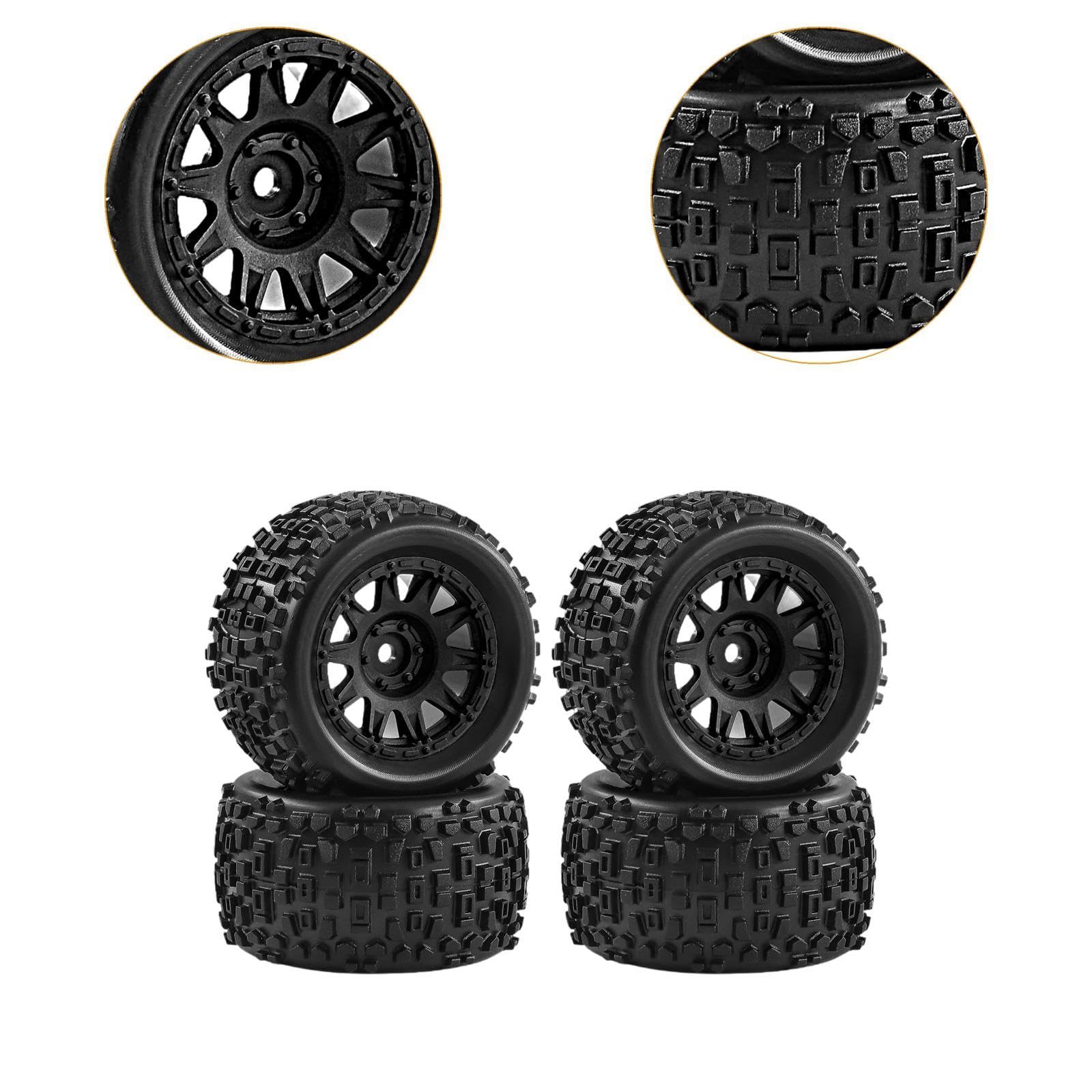 4 Stück 1/18 RC-Car-Räder und -Reifen, Ersatz für tragbare, leistungsstarke und zu installierende RC-Car-Teile, Zubehör für Granite, Schwarz